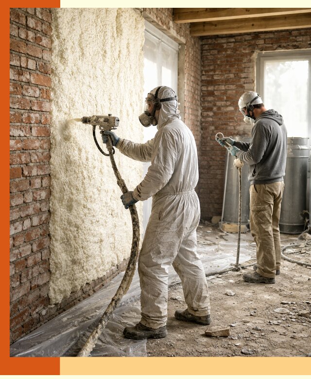 Утепление кирпичного дома пенополиуретаном в Домодедове